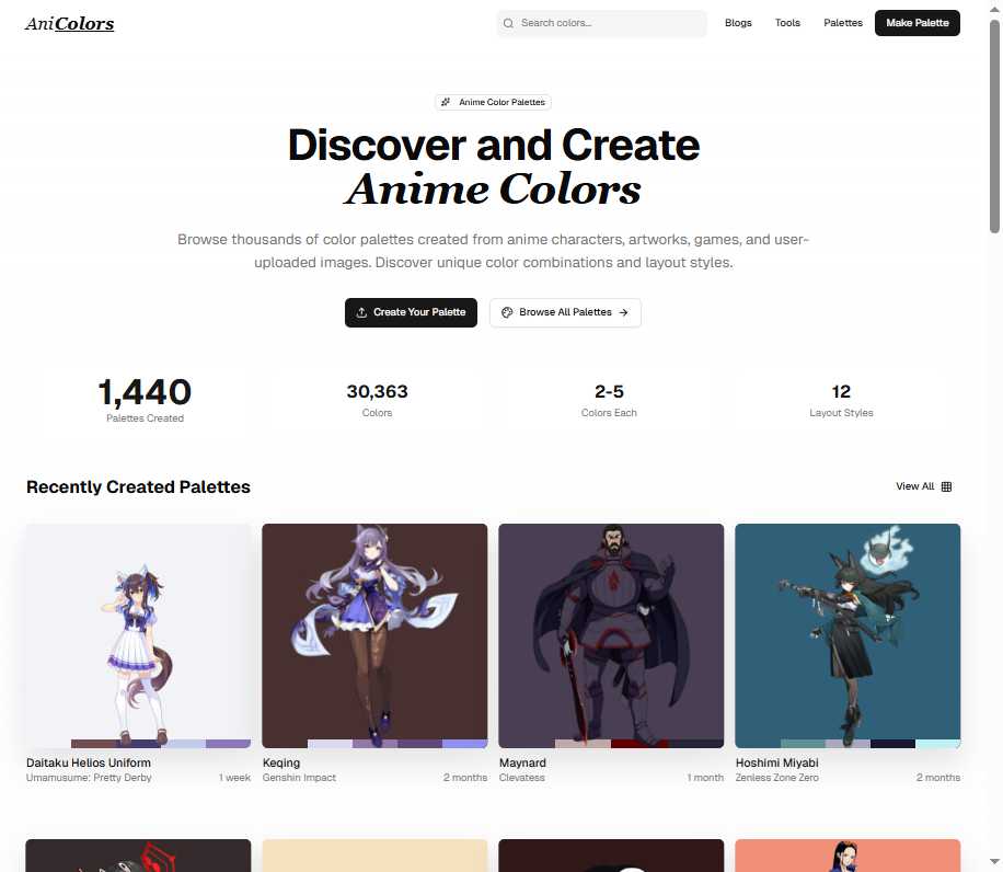 AniColors 网站截图